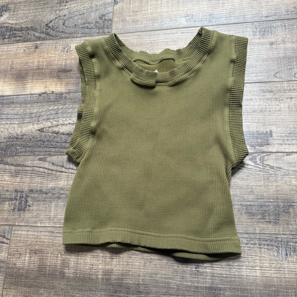 FP Free People Movement Olive Green Sleeveless Ribbed Cropped Top Size Medium